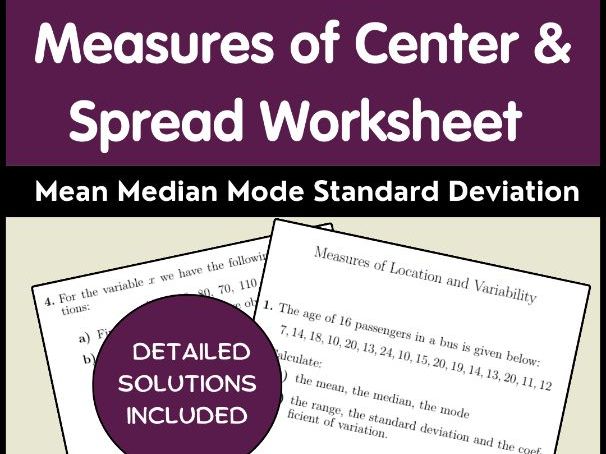 Measures of Center & Spread Worksheet - Mean Median Mode Standard Deviation
