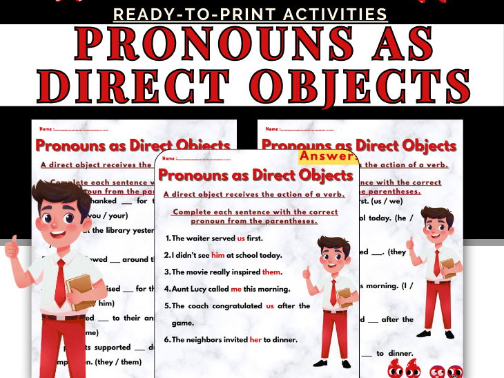 Pronouns as Direct Objects Worksheets | Grammar Practice | Objective Pronouns