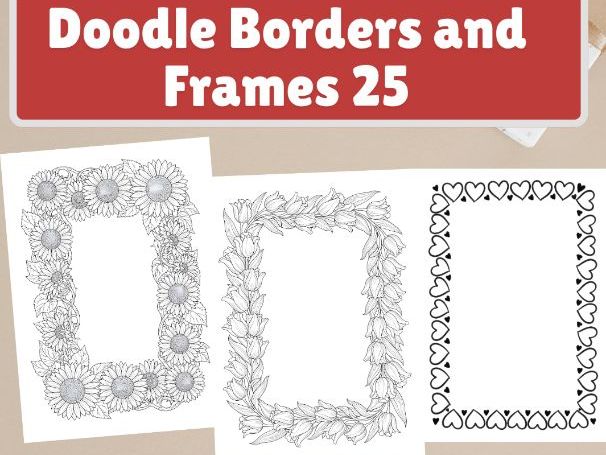 * Doodle Borders and Frames Clipart – Printable Black & White Set