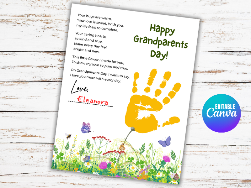 Grandparents Day Handprint Craft & Poem Keepsake Art Preschool Activity