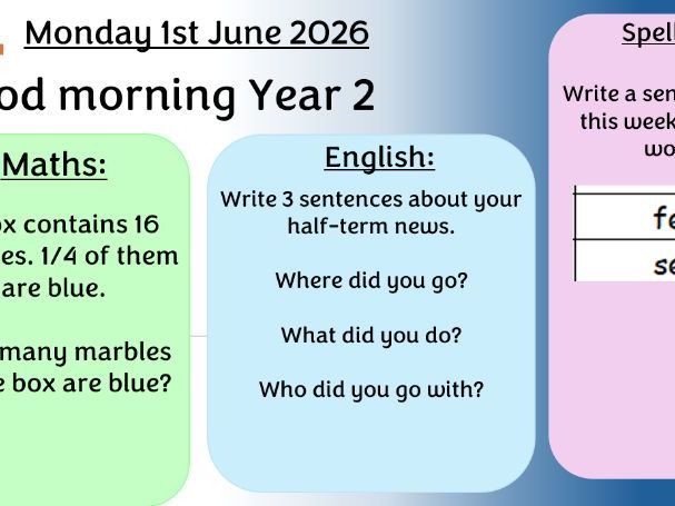 Morning Activities - Summer 2 - Year 2 - Editable