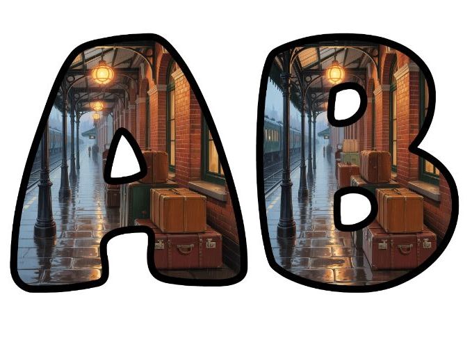 Train Station Bear Travel Classroom Display Lettering Set | Upper & Lowercase Letters, 0-9 and Signs