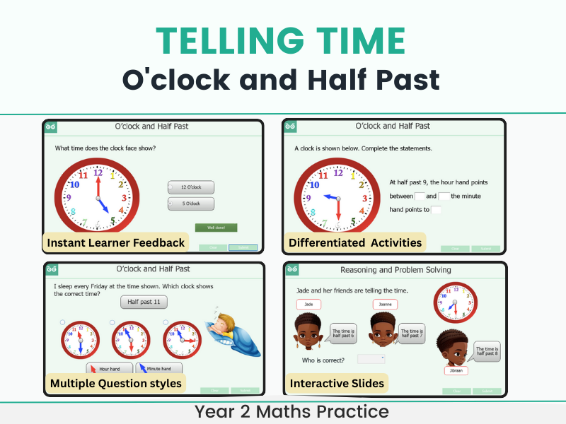 Telling Time - O'clock and Half Past Year 2 Interactive Digital Activities