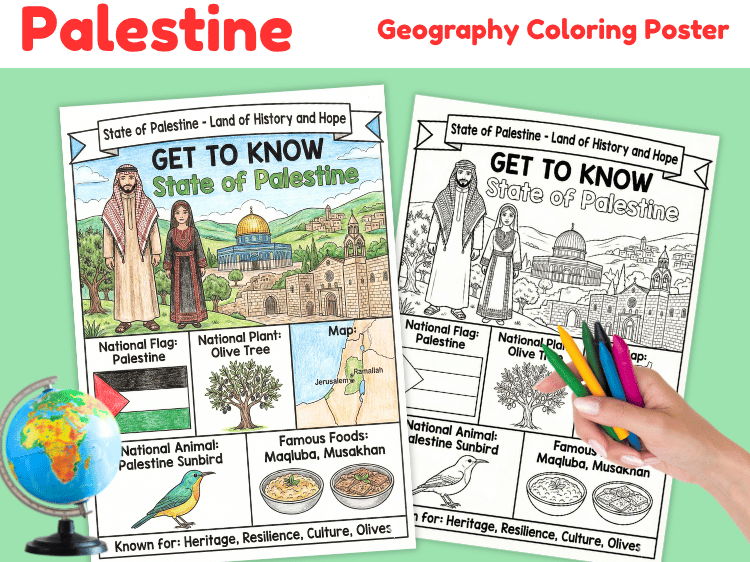 Palestine Geography Coloring Poster | Country Facts & Culture