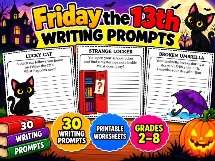 Friday the 13th Writing Prompts | 30 Spooky Creative Writing Worksheets
