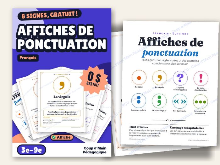 FREE French Punctuation Posters Grade 3-9 | Affiches de ponctuation