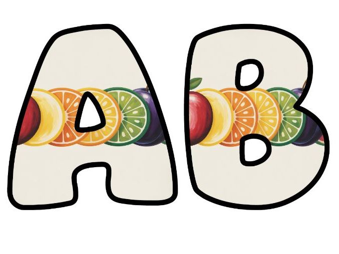 Rainbow Fruit Trail Themed Lettering Set | Classroom Display | Upper & Lowercase, 0-9