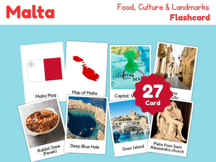 Malta Geography Flashcards | 27 Printable Country Study Cards