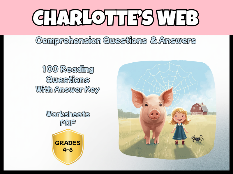 Charlotte’s Web Novel Study Reading Comprehension PDF | 100 Questions + Answer Key | Year 3–6