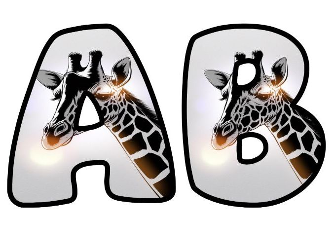 Giraffe Zoo Animal Creatures Alphabet Lettering Set | Classroom Display | Upper & Lowercase, 0-9