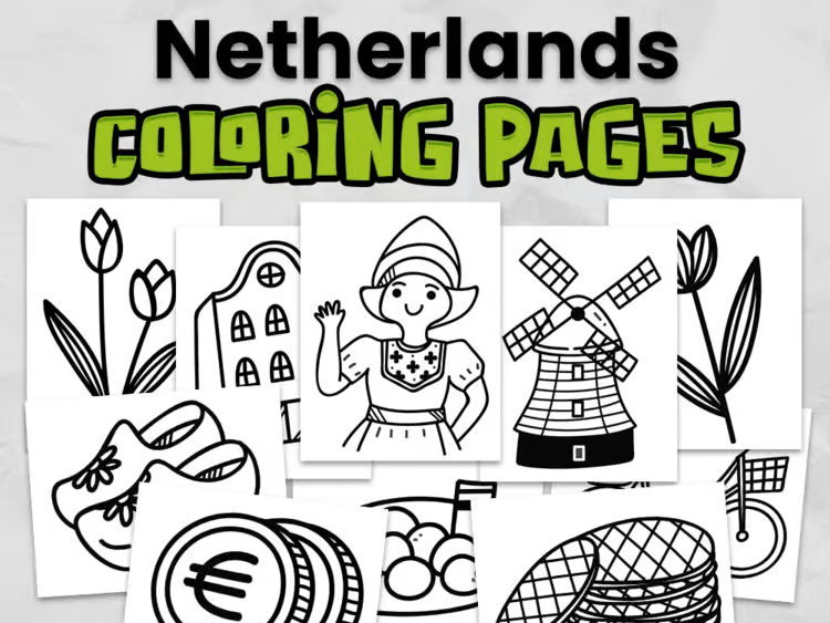 Netherlands Colouring Pages | Netherlands Country Study | Europe Geography Activity