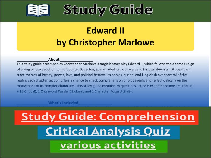 Study Guide for :Edward II by Christopher Marlowe  & Comprehension Test