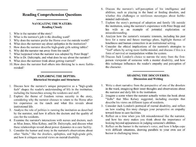 Told in the Drooling Ward by Jack London with Reading Comprehension Questions