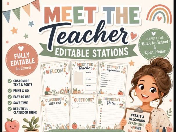 Meet the Teacher Editable Stations | Back to School & Open House Stations
