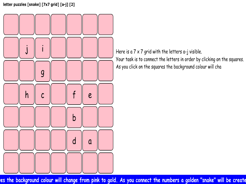letter puzzles [snake] [7x7 grid] [a-j] [2]