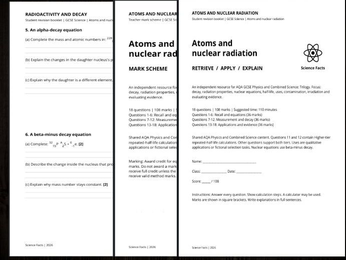 AQA GCSE Physics: Atoms & Nuclear Radiation Revision Questions