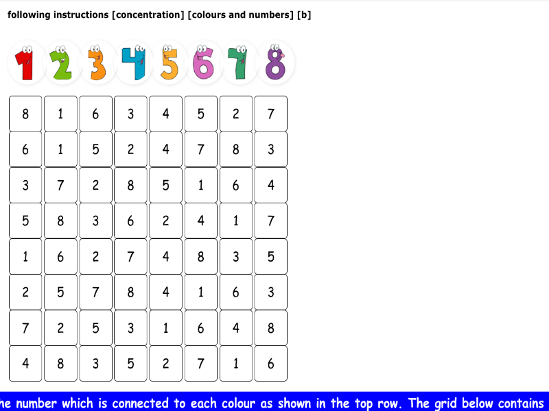 following instructions [concentration] [colours and numbers] [b]