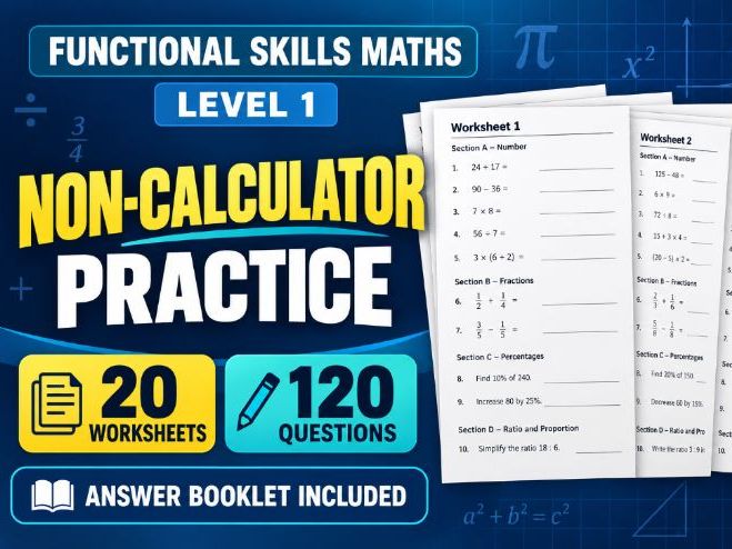 AQA Functional Skills Maths Level 1 Non-Calculator Practice Worksheets