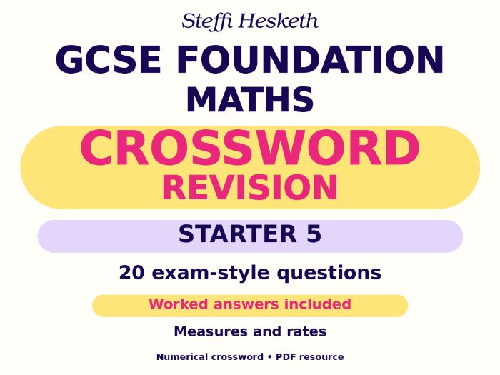 GCSE Foundation Maths Crossword Revision Starter 5