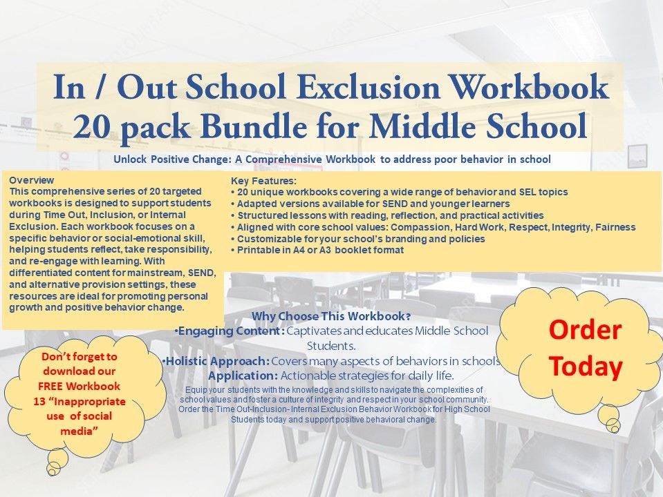 Classroom Management Behaviour 20 Workbook Bundle ( (Middle School Edition)