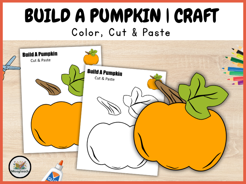Halloween Pumpkin Craft for Kids, Spooky Cut and Paste Activity, Preschool Coloring Worksheet, Class