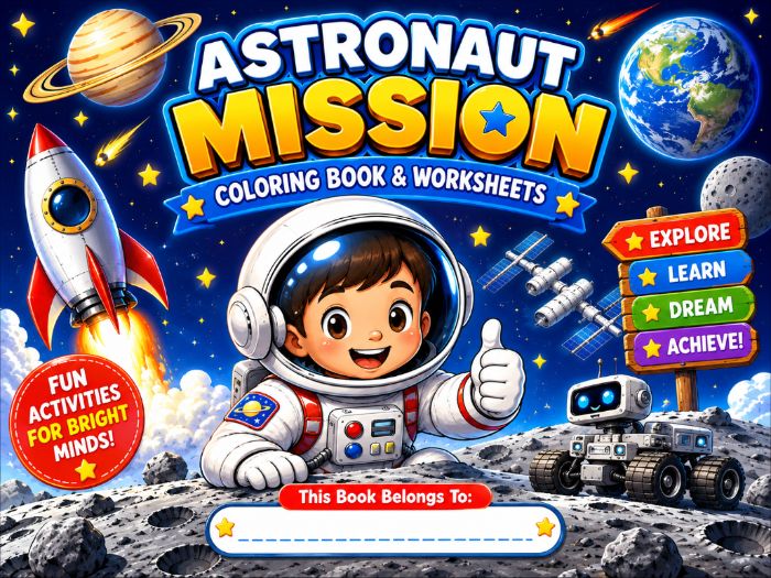 Astronaut Mission Coloring Book & Worksheets | Space Activities Kindergarten to 3rd Grade