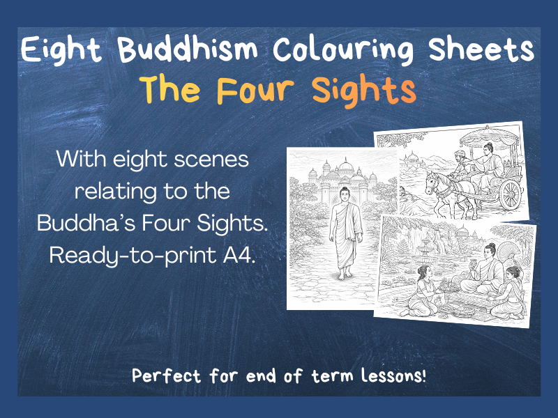 RE Buddhism 8x Colouring Sheets for KS3 | The Four Sights and Buddha's Life