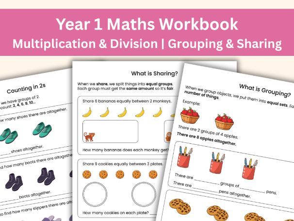 Year 1 Maths Workbook – Grouping, Sharing & Counting in 2s, 5s and 10s | Multiplication & Division