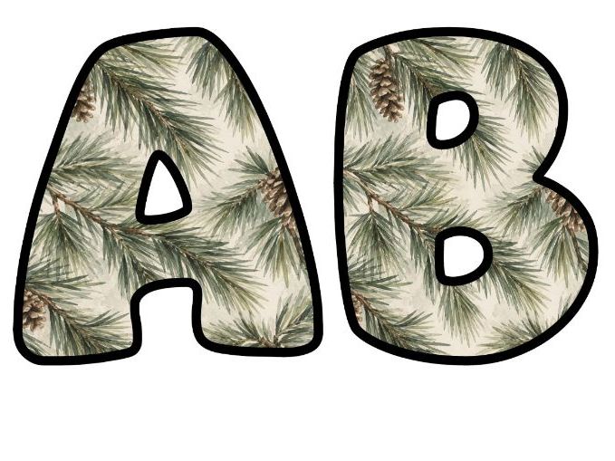 Pine Branches and Cones Bubble Letters | Botanical Bulletin Board Letters | Classroom Display Pack