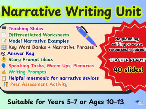 Narrative Writing Unit | Lessons, Worksheets & SPACED Devices-teacher ready | Years 6-8