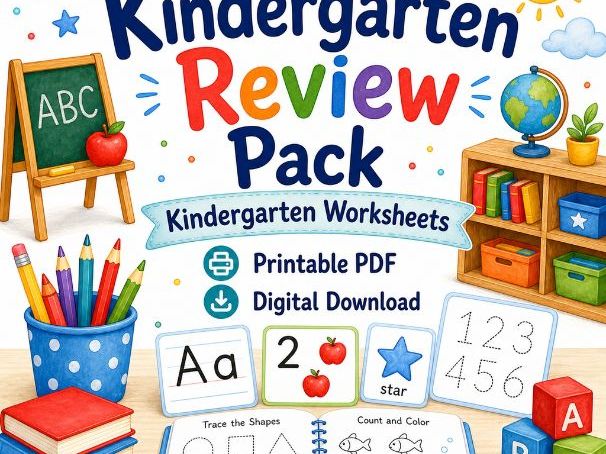 Kindergarten Review Pack | Kindergarten Worksheets | Printable PDF | Digital Download