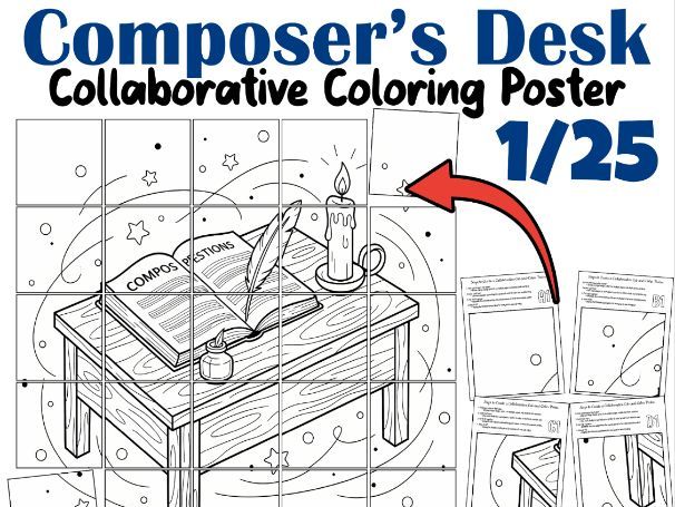 Composer’s Desk | Stephen Foster Collaborative Coloring Poster