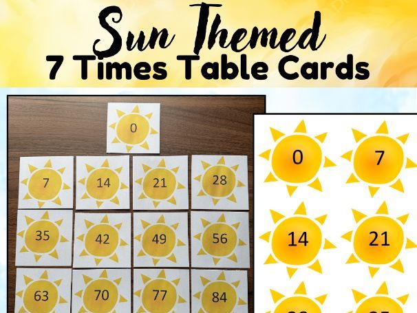 Sun Themed 7 Times Table Cards | Matching, Sorting, Game