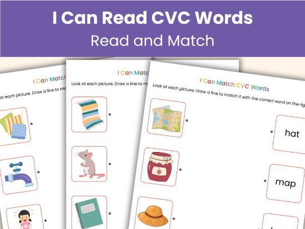 I Can Match CVC Words | Phonics Picture Matching with CVC, CVCC & CCVC Words | Free Printable