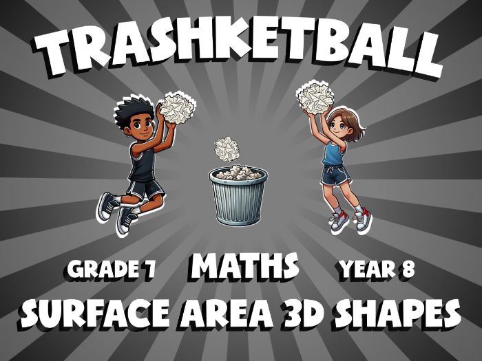 Surface Area 3D Shapes TRASHKETBALL Maths Game | No-Prep Year 8 Review Activity