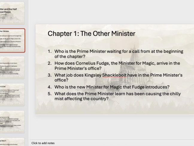 Harry Potter and the Half-Blood Prince Comprehension Questions