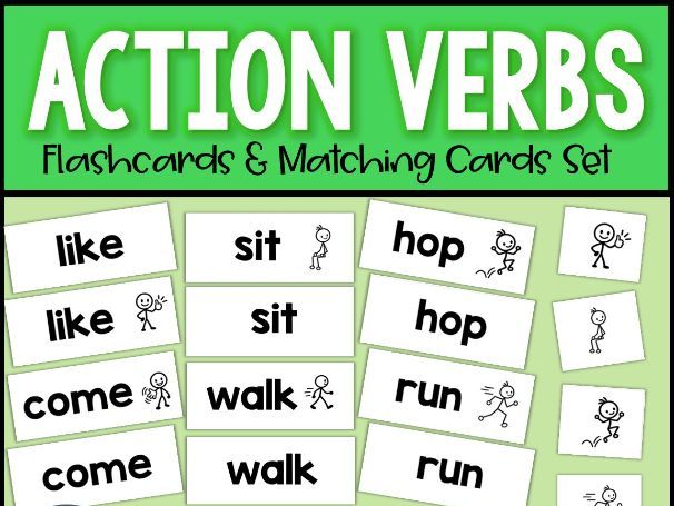 Action Verbs Flashcards & Matching Cards Set | Action Words with Pictures