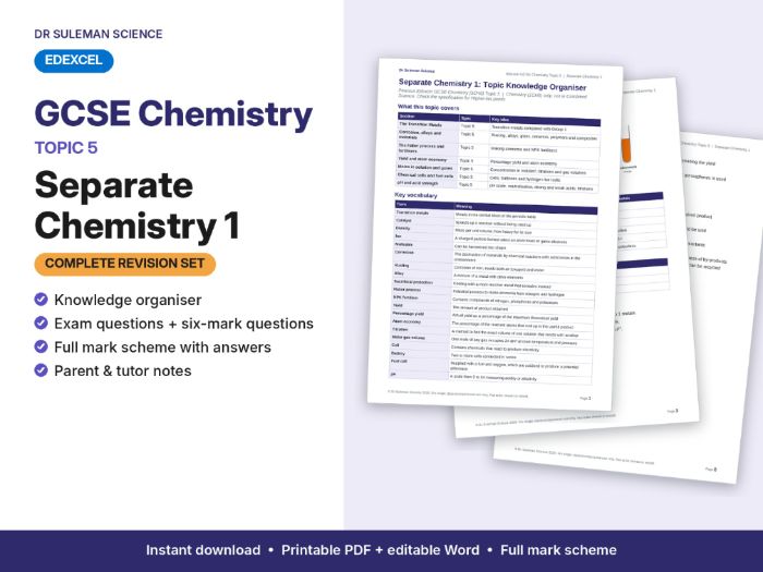Edexcel GCSE Chemistry Topic 5 Separate Chemistry 1 Revision