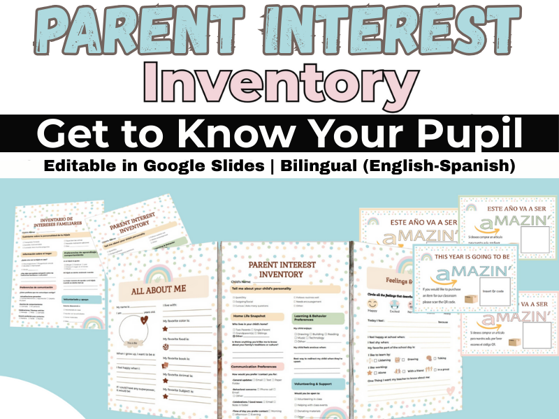 Back to School KS1 KS2 Student Survey | All About Me Worksheets & Parent Inventory | Bilingual