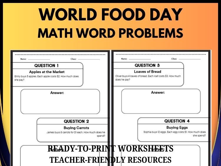 World Food Day Math Word Problems | 40 Questions & Answers for Grades 2–8