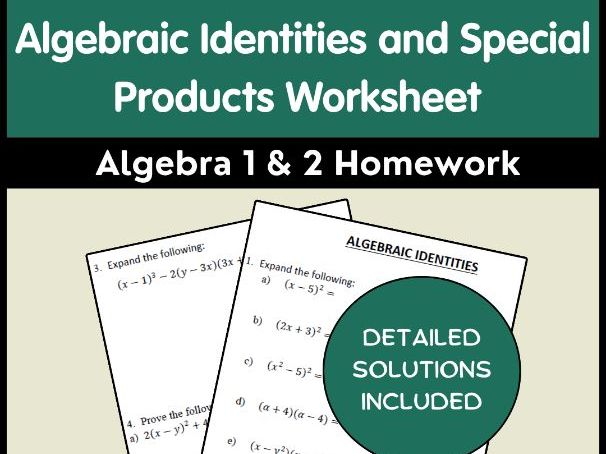 Algebraic Identities and Special Products Worksheet | Algebra 1 & 2 Homework