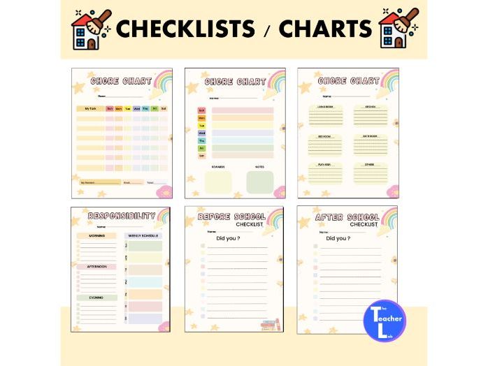 Printable Motivational Chore Charts, Checklists & Routine Planners Year 1, 2