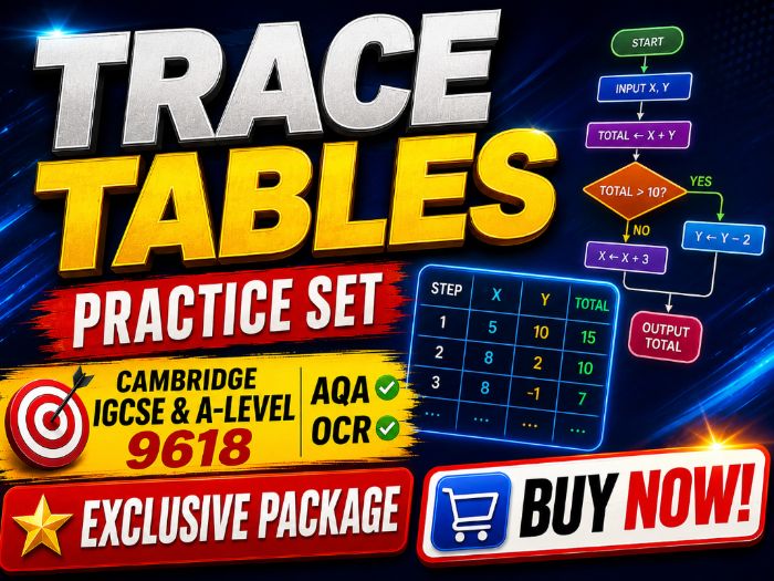 Trace Tables Practice Set (30+ questions standalone) | Cambridge IGCSE & A-Level 9618 | AQA | OCR