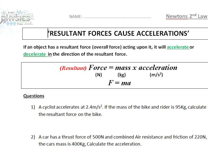 Newtons 2nd Law F = ma application questions
