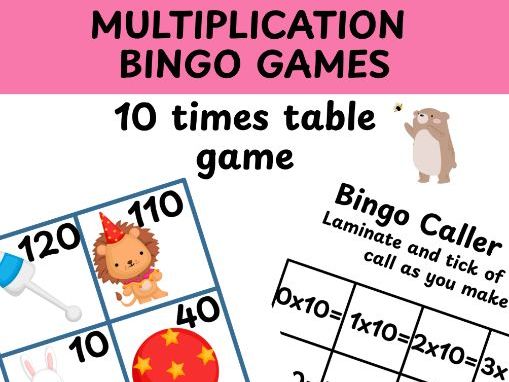 10 times table multiplication bingo game