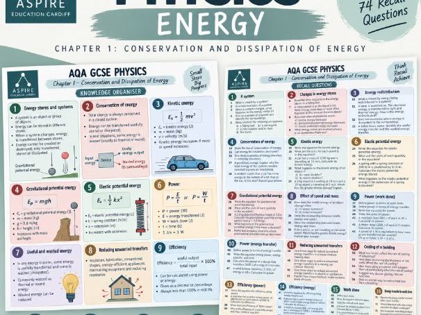 AQA GCSE Physics – Energy | Knowledge Organiser & Recall Questions | Complete Topic Revision