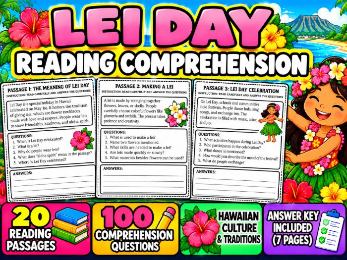 Lei Day Reading Comprehension | 20 Passages with Answer Key