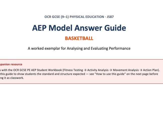 OCR GCSE PE (J587) - AEP Model Answer Guide: [Basketball] | Worked Exemplar for AEP Coursework