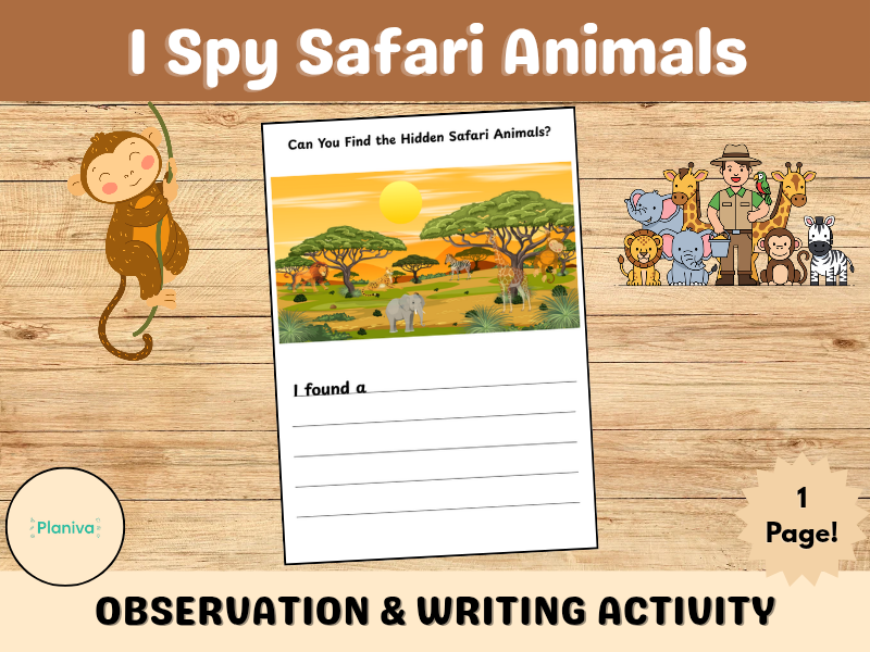 I Spy Safari Animals | Look, Find & Write Worksheet
