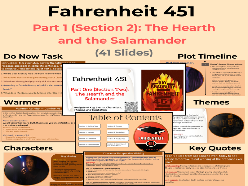 Fahrenheit 451 Part 1, Section 2 PowerPoint (PPT) Summary and Analysis